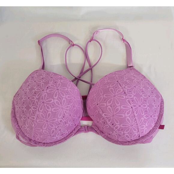 Victoria's Secret 2 Sexy Tee Blue Lined & Pink Push Up Lace Underwire Bras 36D - Picture 2 of 9